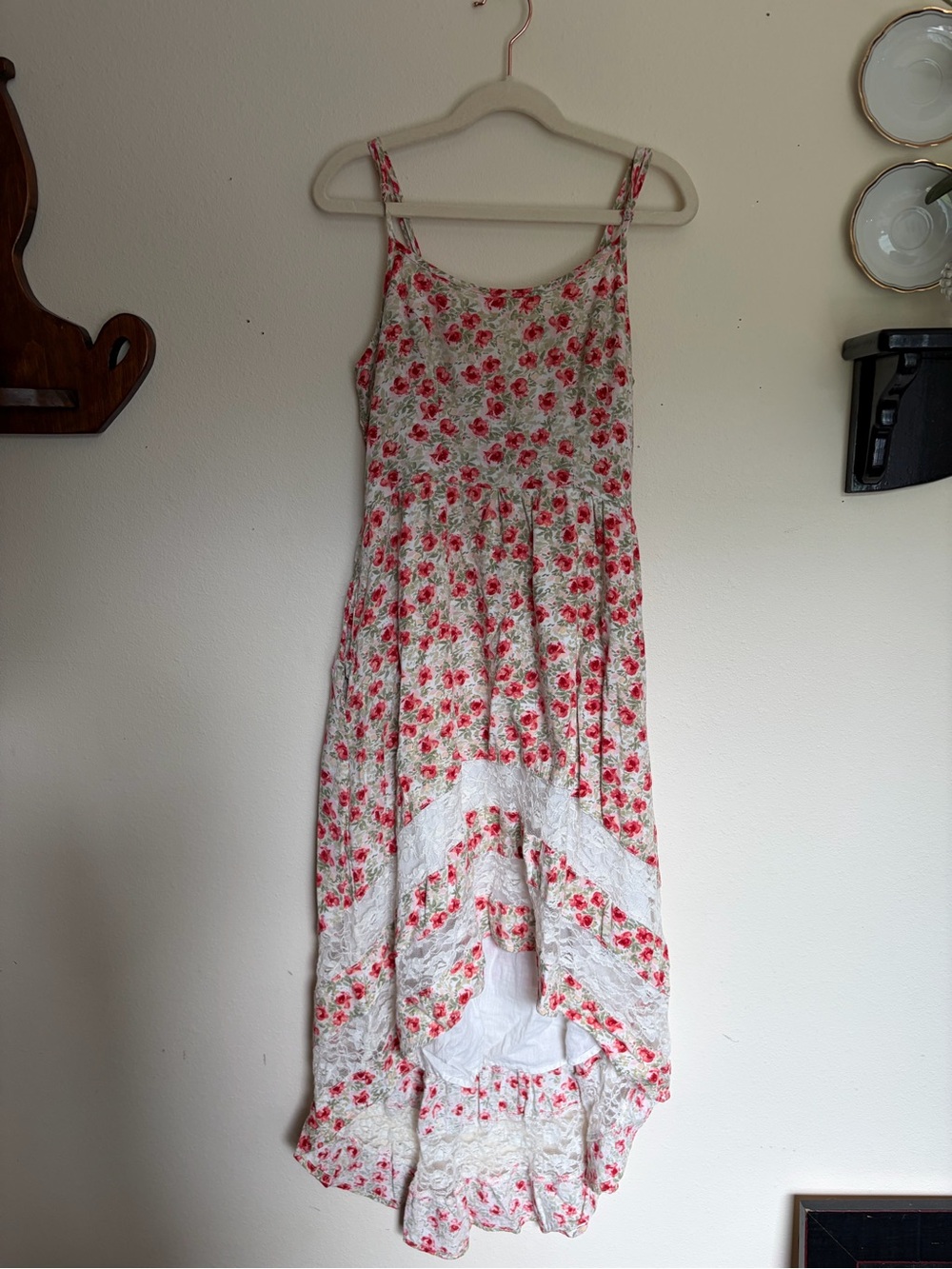 Girls Hi-Low Floral and Lace Dress
